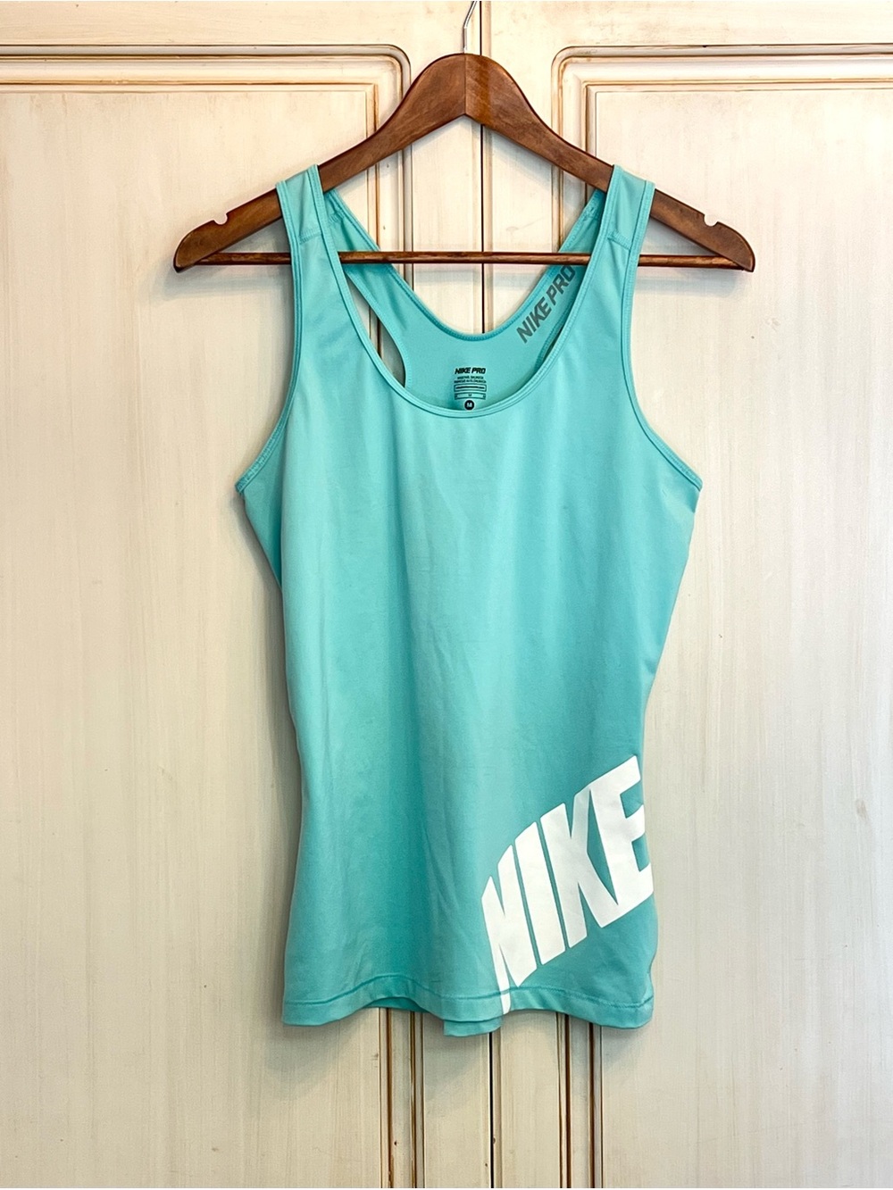 Nike Pro Dri-FIT Racerback Tank Top Athletic Running Sports Aqua Blue Logo M